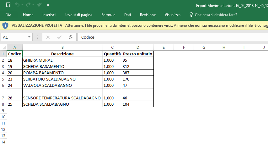 2018-02-16 16_45_22-Export Movimentazione16_02_2018 16_45_12.xls [Visualizzazione protetta] - Excel